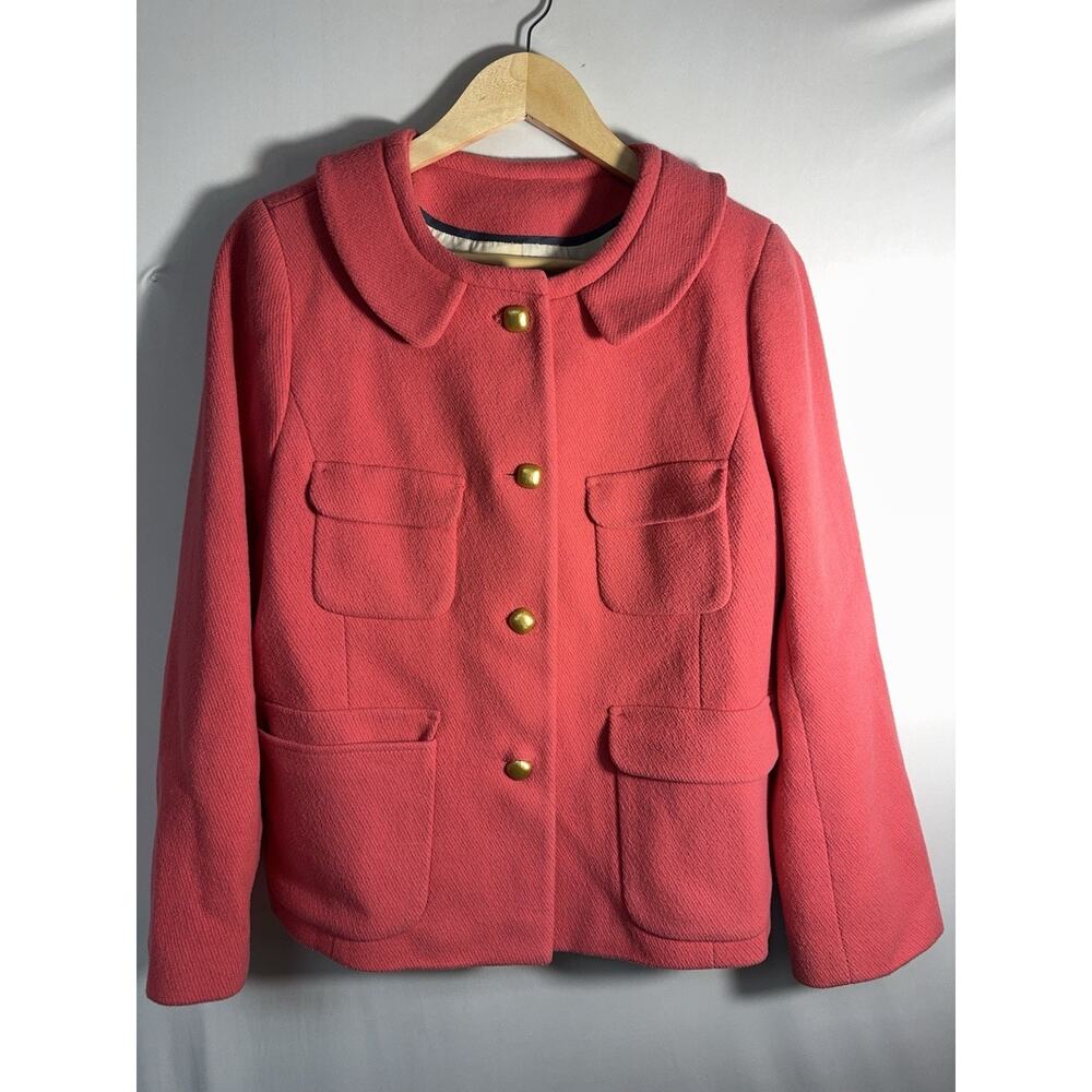 J.Crew Coral Pink Wool Blend Jacket Gold Buttons Collar Pockets Women’s M